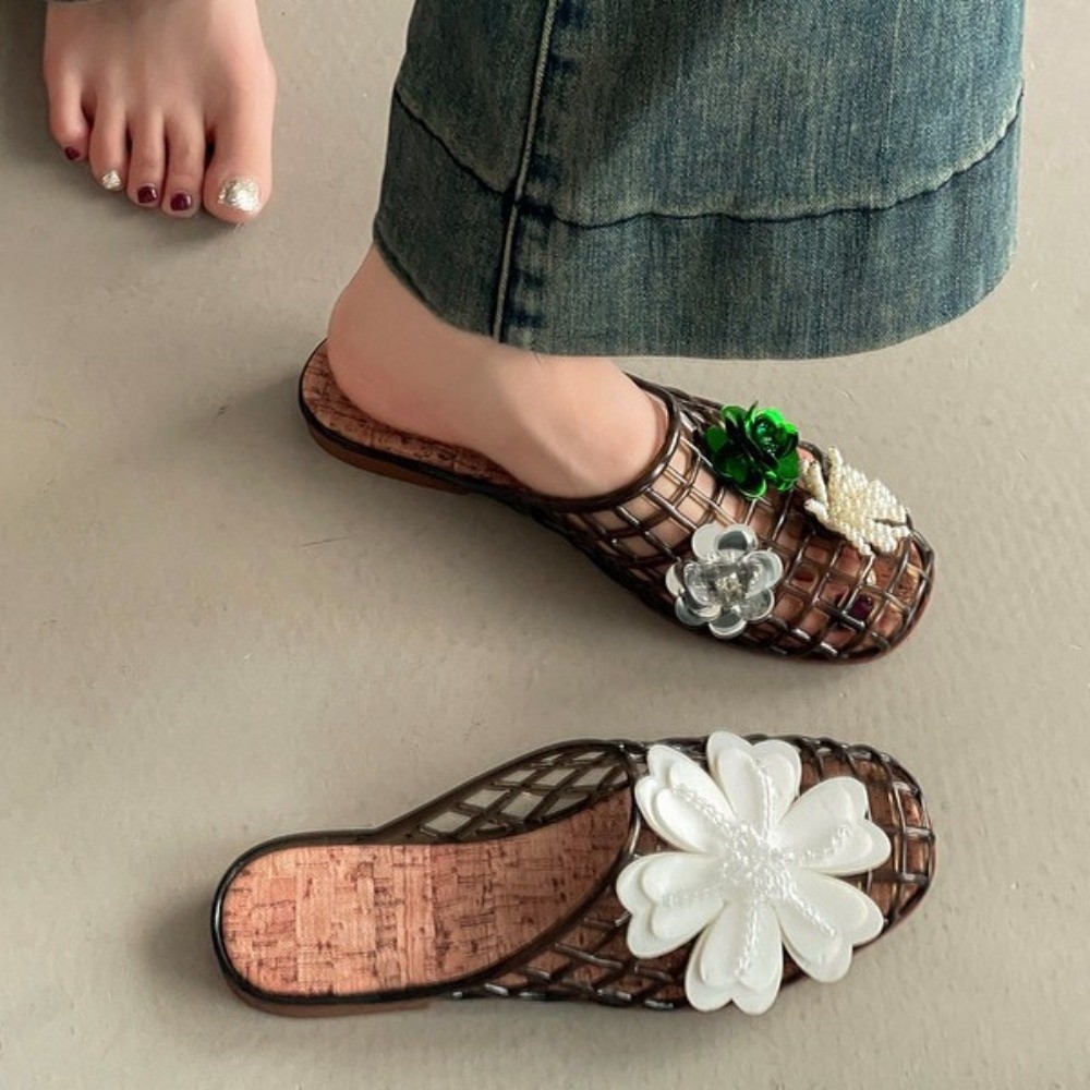 Round Toe PVC Crystal Slippers - Fishing Net 评论和价格